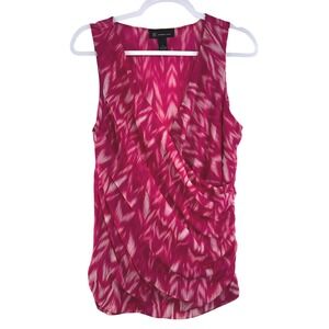 INC International Concepts XL Pink White Abstract Ruched Faux Wrap V-Neck Blouse